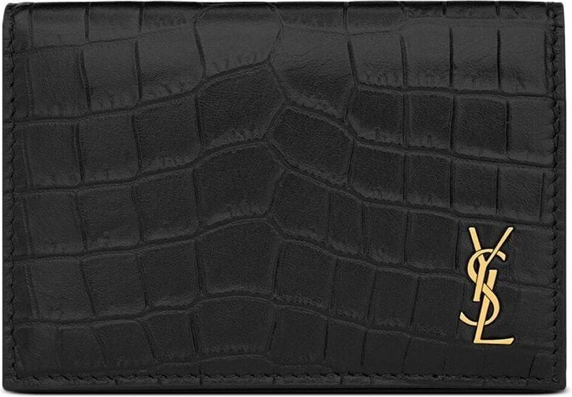 Luxury Saint Laurent Trending 2026 Men's Cassandre Cocrodile Embossed Wallet in Nero/Nero | 730077DZEDW1000