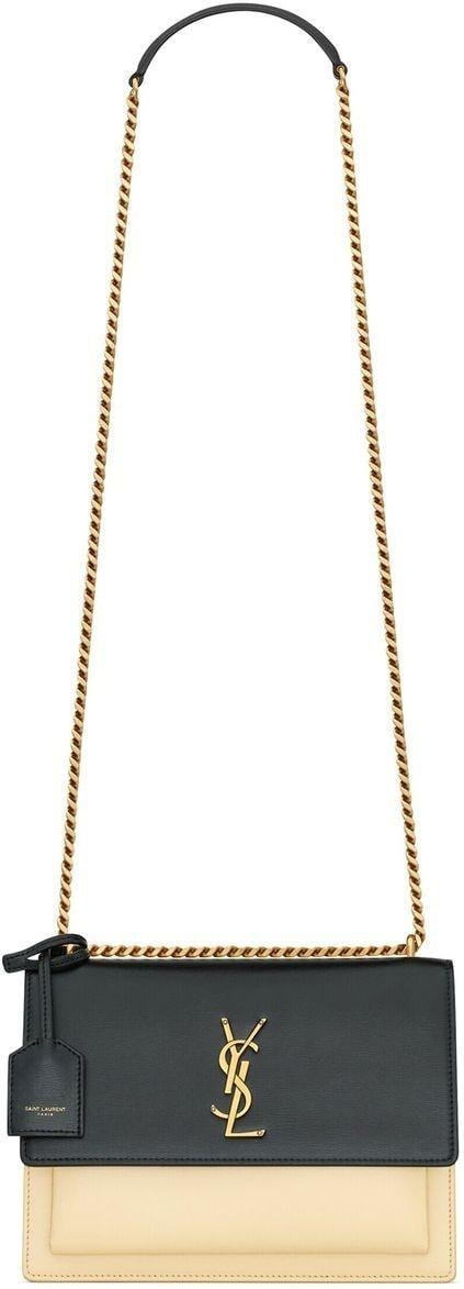 Luxury Saint Laurent Trending 2026 Women's Sunset Logo Plaque Chain Wallet in Nero/Burro | 442906D42EW1089