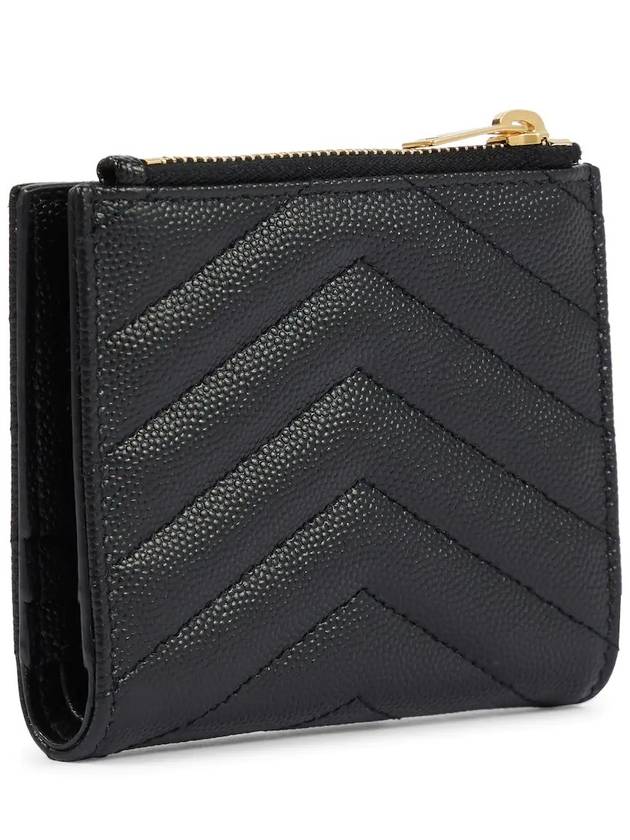 Luxury Saint Laurent Trending 2026 Cassandre Matelasse Grain De Poudre Embossed Leather Half Wallet Black