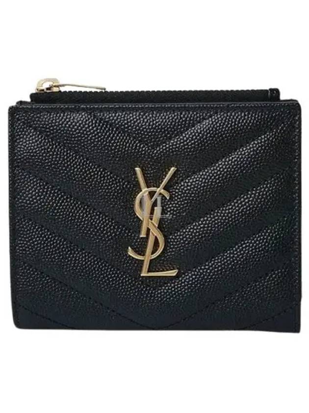 Luxury Saint Laurent Trending 2026 Cassandre Matelasse Grain De Poudre Embossed Leather Half Wallet Black