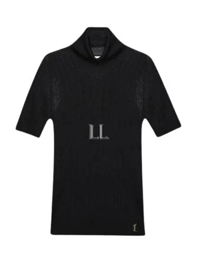 Luxury Saint Laurent Trending 2026 Rib Silk Monogram Short Sleeve Turtleneck Black