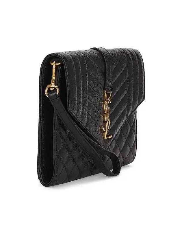 Luxury Saint Laurent Trending 2025 Monogram Envelope Flap Leather Clutch Bag Black