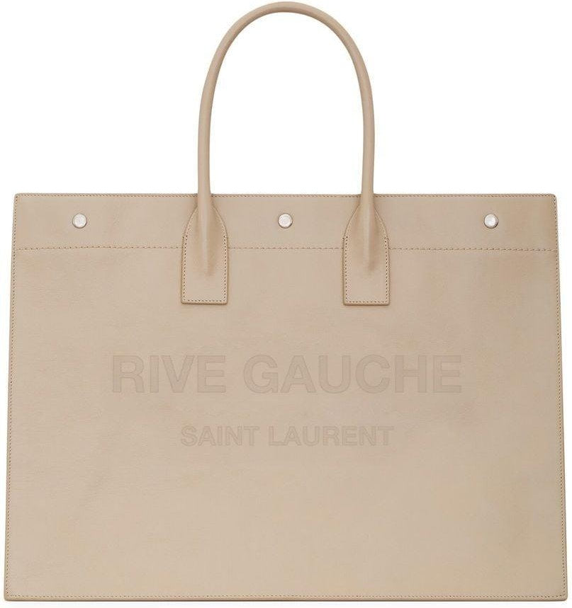 Luxury Saint Laurent Trending 2025 Men's Rive Gauche Print Tote Bag in Sea Salt |