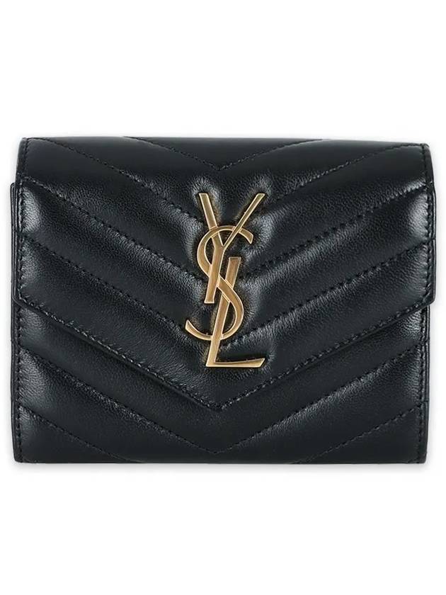 Luxury Saint Laurent Trending 2026 Cassandre Matelasse Compact Quilted Lambskin Half Wallet Black