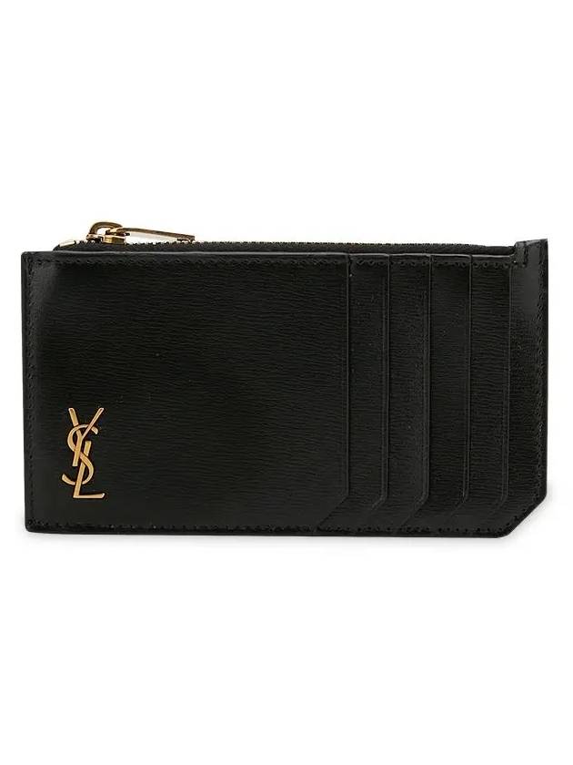 Luxury Saint Laurent Trending 2026 Monogram Leather Gold Zipper Card Wallet Black