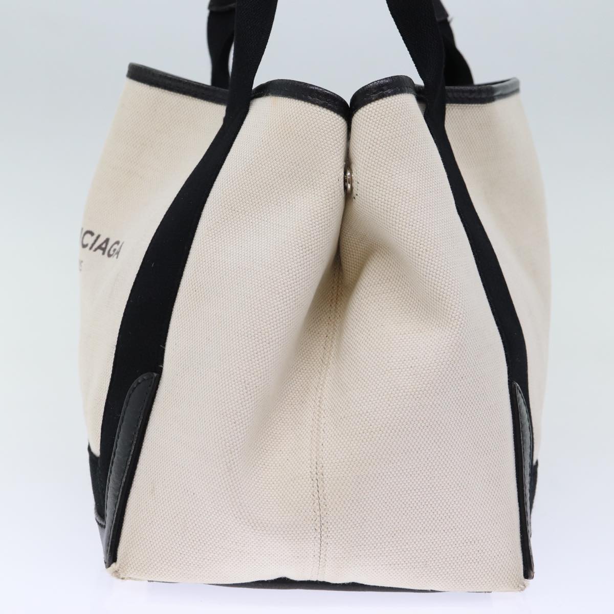 Balenciaga Cabas S Hand Bag Canvas White Black Auth bs13699