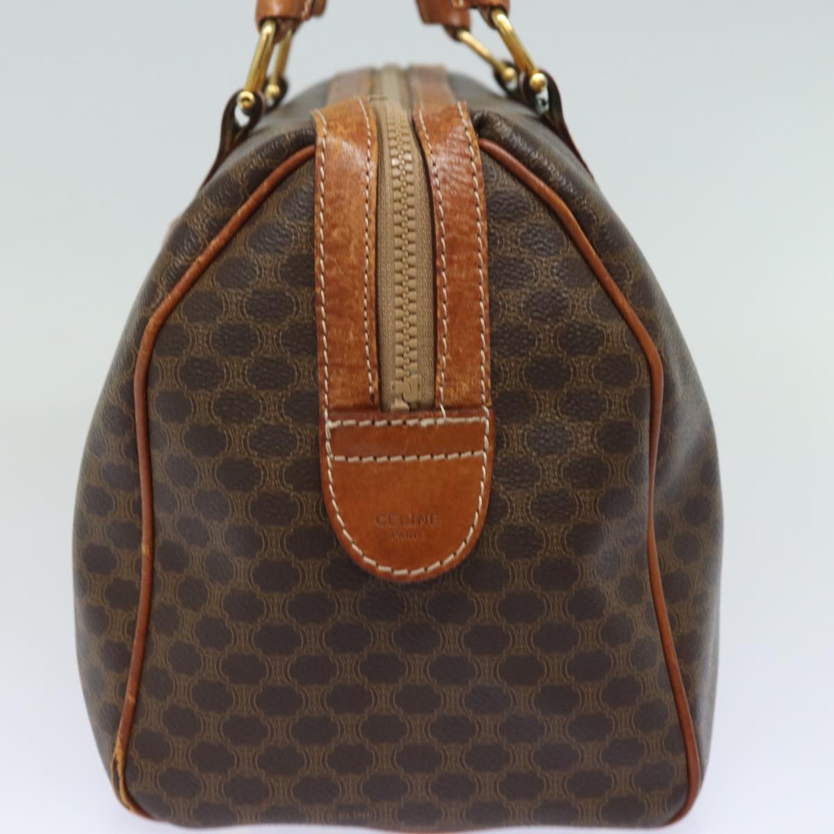 Luxury CELINE Macadam Canvas Boston Bag PVC Leather Brown 15494