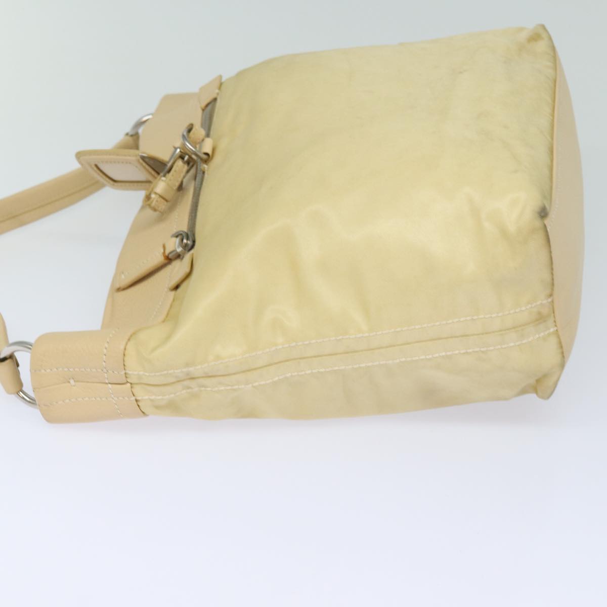 PRADA Shoulder Bag Nylon Leather Beige Auth