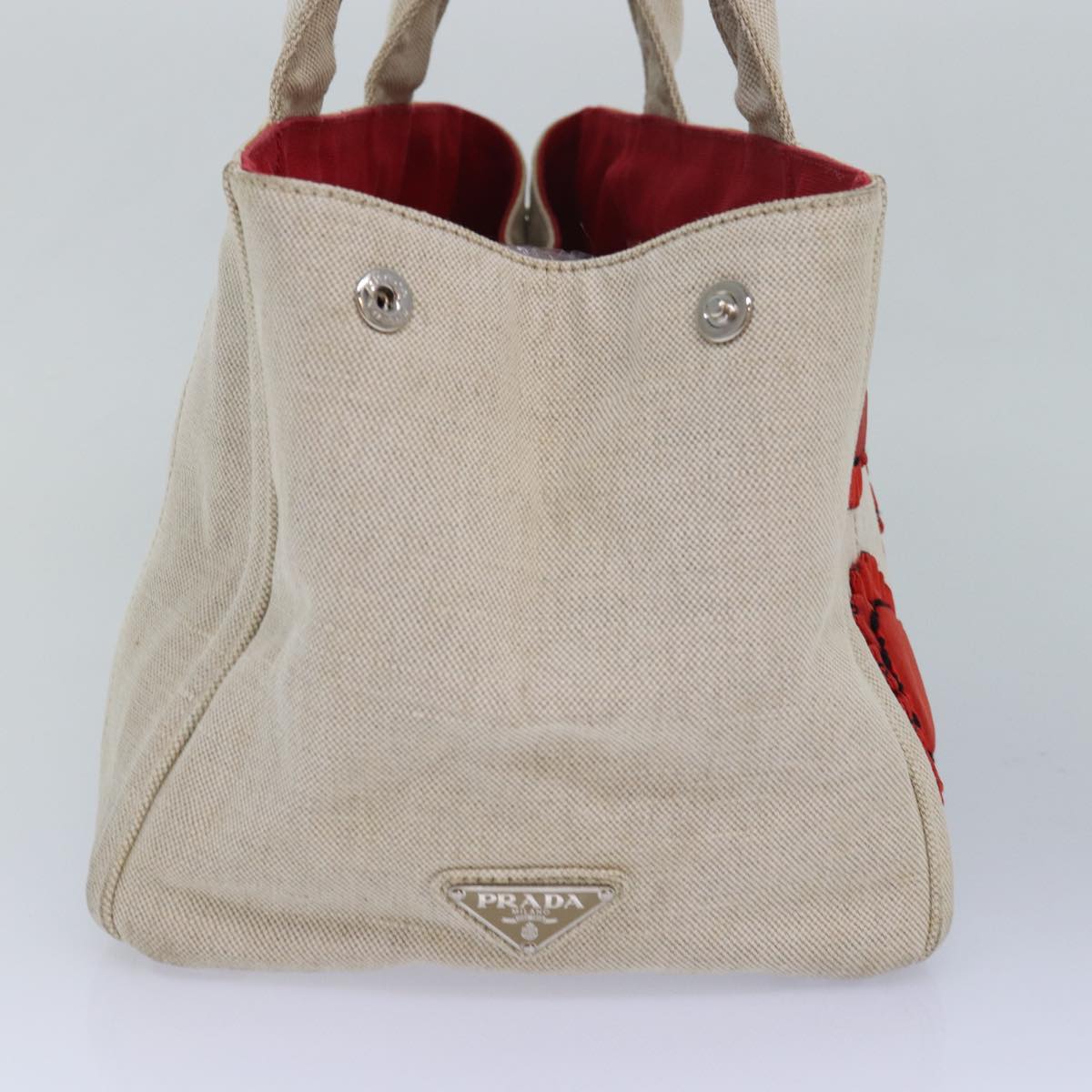 PRADA Canapa MM Hand Bag Canvas Beige Auth