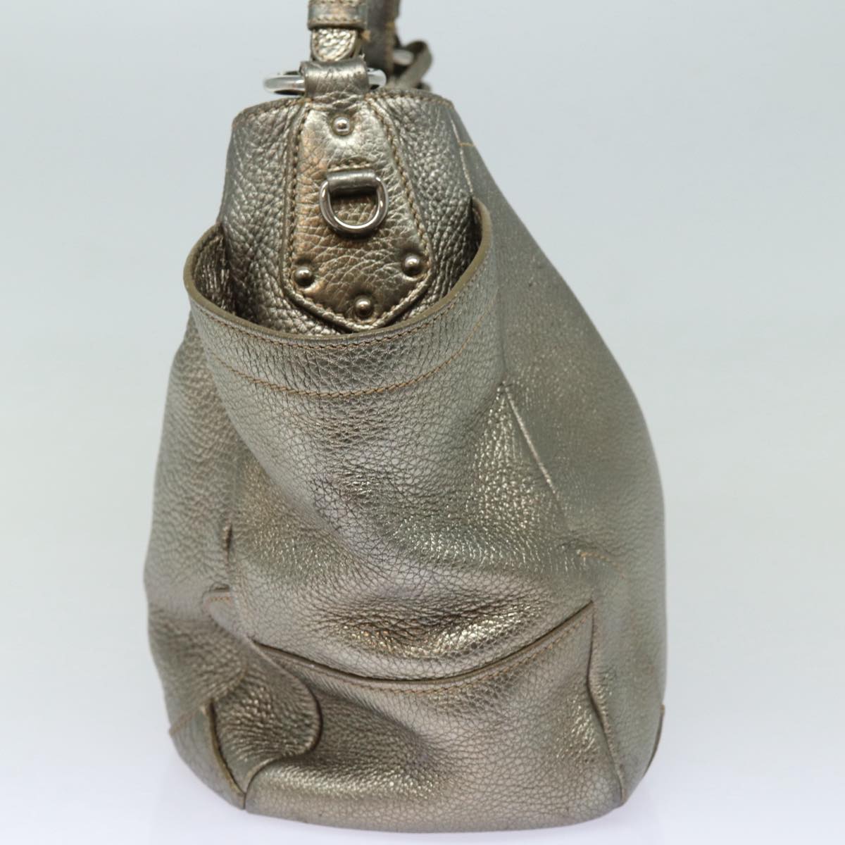 PRADA Shoulder Bag Leather Gold Tone Auth