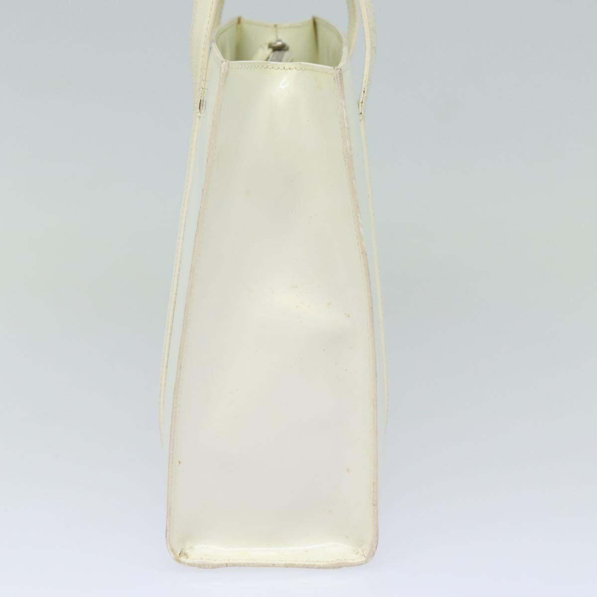 PRADA Hand Bag Enamel Silver White Auth