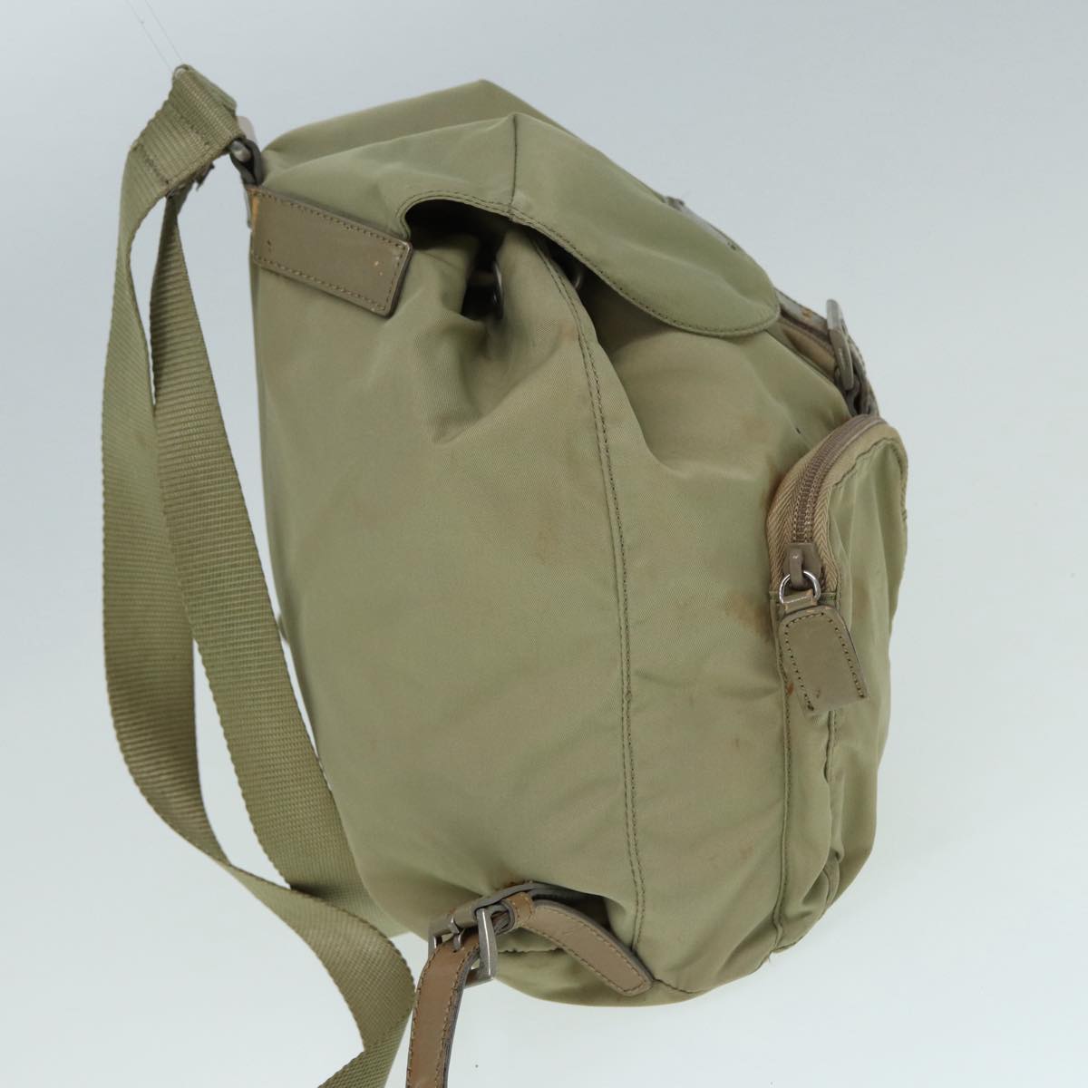 PRADA Backpack Nylon Beige Silver Auth