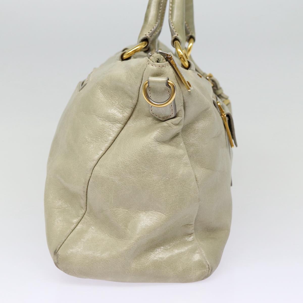 PRADA Hand Bag Leather 2way Gray Gold Auth