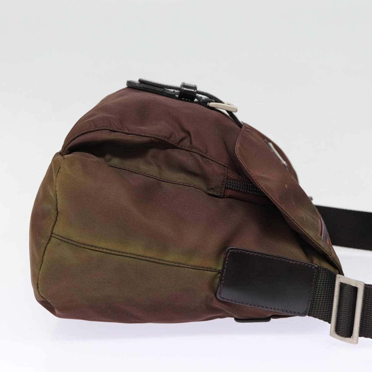 PRADA Shoulder Bag Nylon Brown Silver Auth