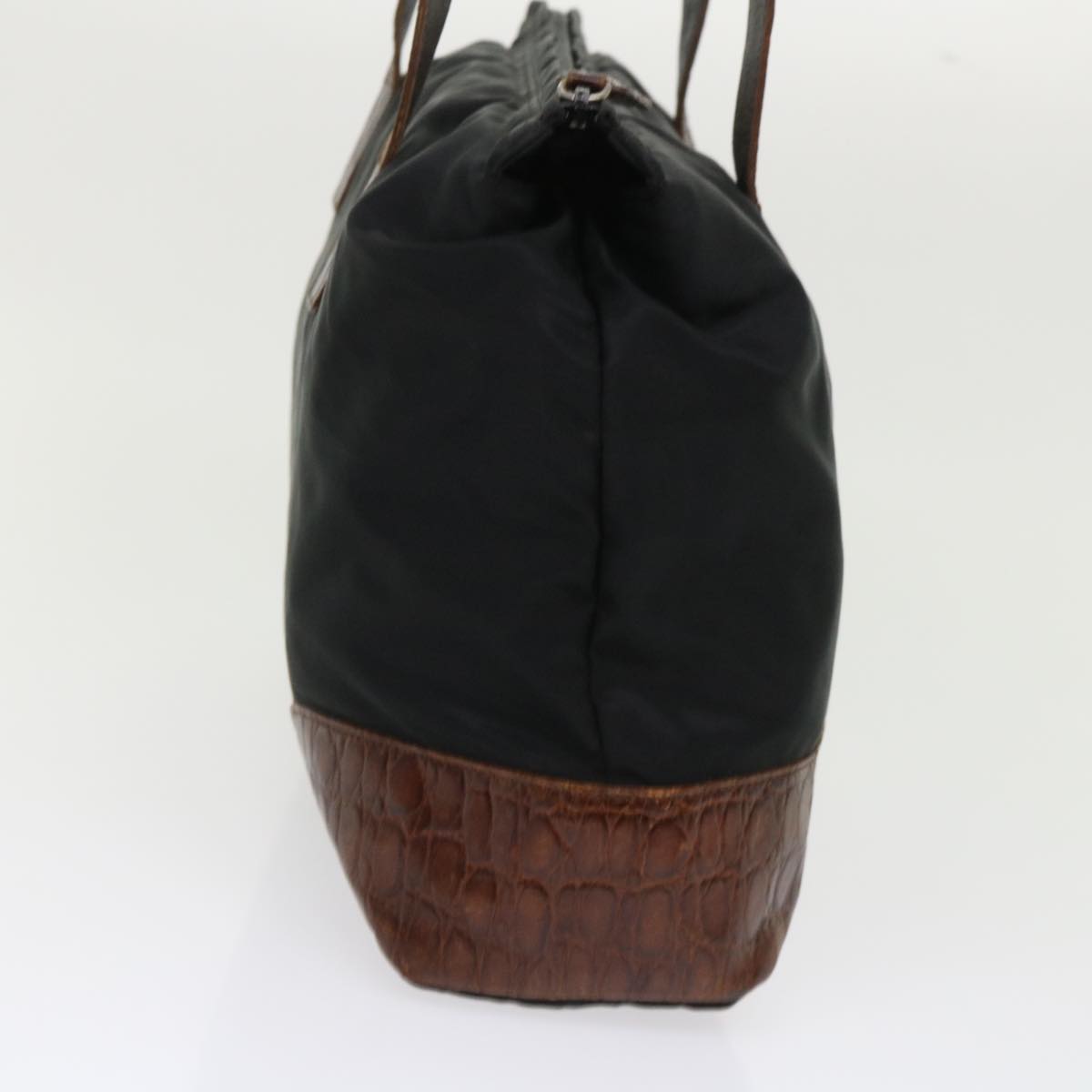 Prada Shoulder Bag Leather Nylon Black Brown