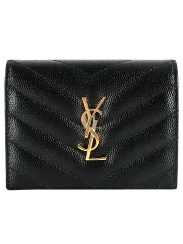 Luxury Saint Laurent Trending 2026 Monogram Caviar Leather Flap Card Wallet Black