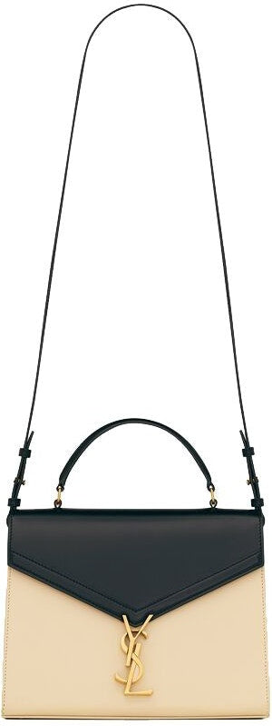 Luxury Saint Laurent Trending 2025 Women's Cassandra Logo Plaque Shoulder Bag in Nero/Burro | 62393116C7W1089