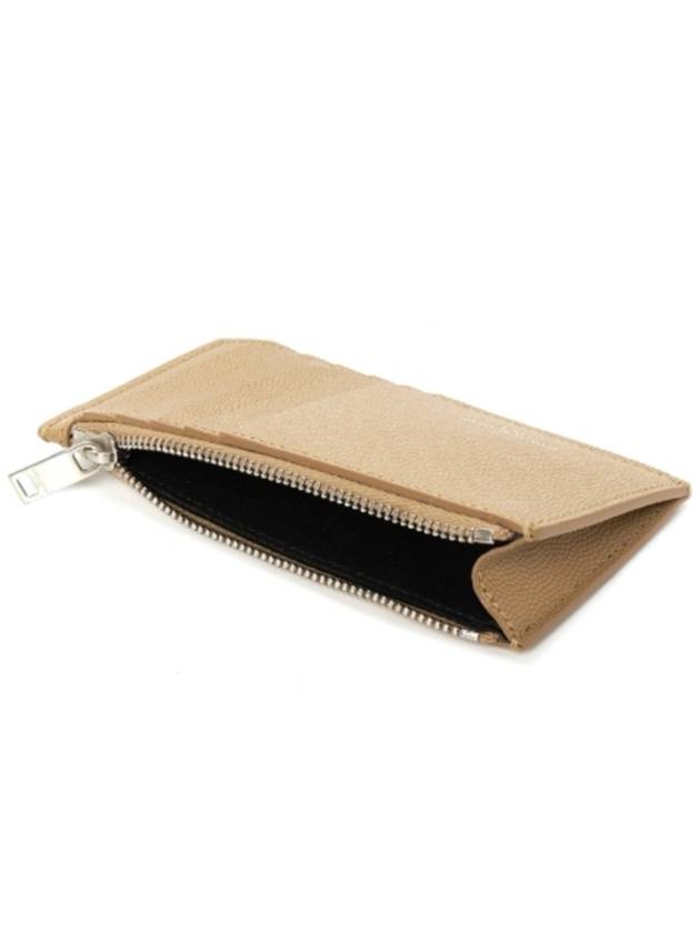 Luxury Saint Laurent Trending 2026 Logo Print Pebbled Leather Card Wallet Brown