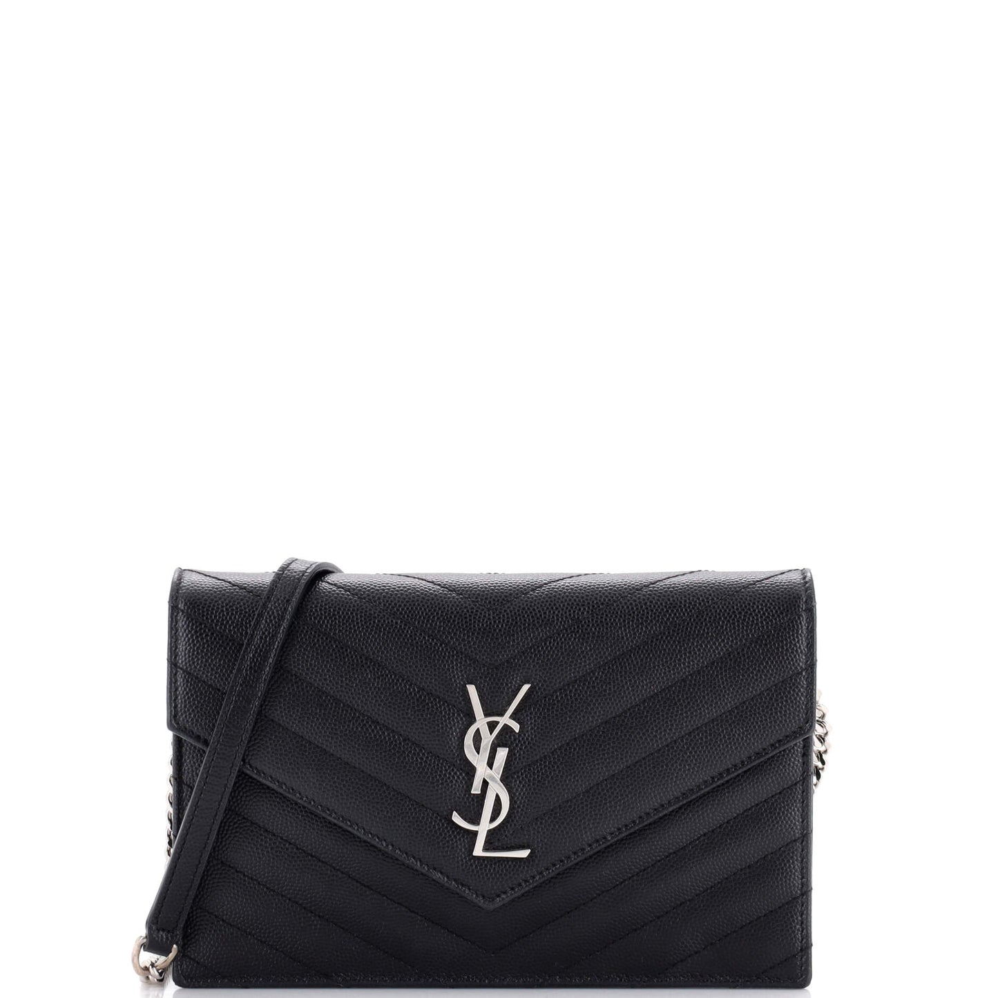 Luxury Saint Laurent Trending 2025 Classic Monogram Wallet on Chain Matelasse Chevron Metallic Leather Small