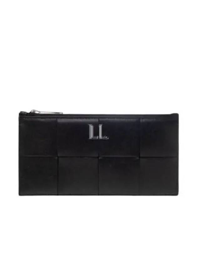 Luxury Bottega Veneta Intrecciato Zipper Leather Card Wallet Black