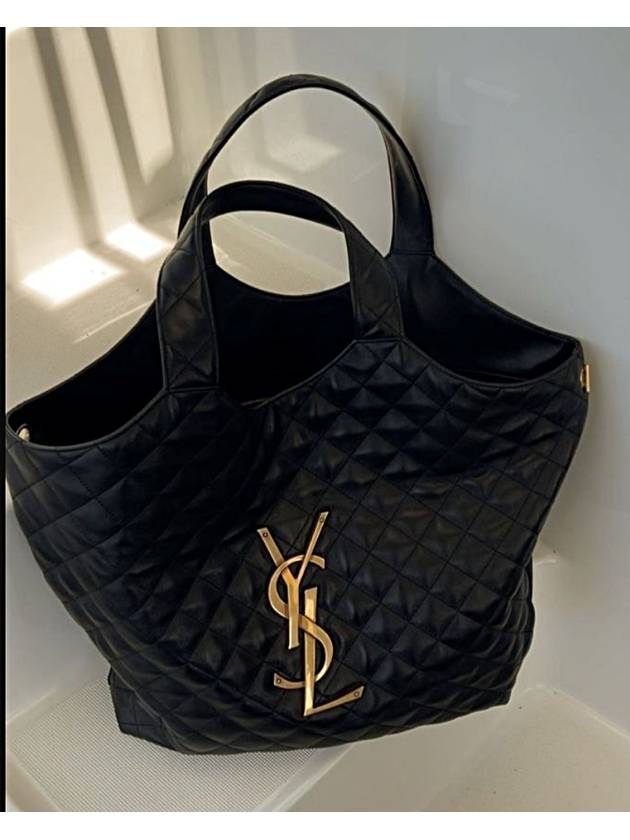 Luxury Saint Laurent Trending 2025 Icare Gold Logo Maxi Shoulder Bag Black