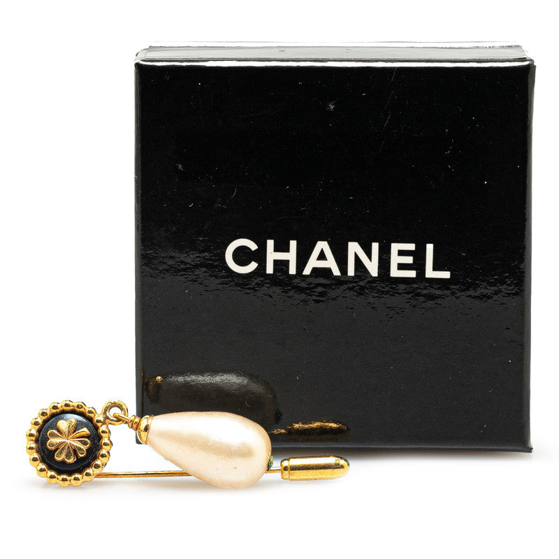 Chanel Gold Plated Clover Motif Faux Pearl Brooch 93P Classic Flap Tote