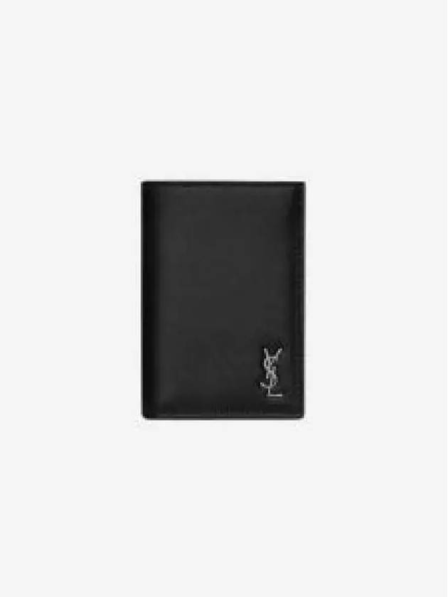 Luxury Saint Laurent Trending 2026 Men's Tiny Monogram Logo Half Wallet Black