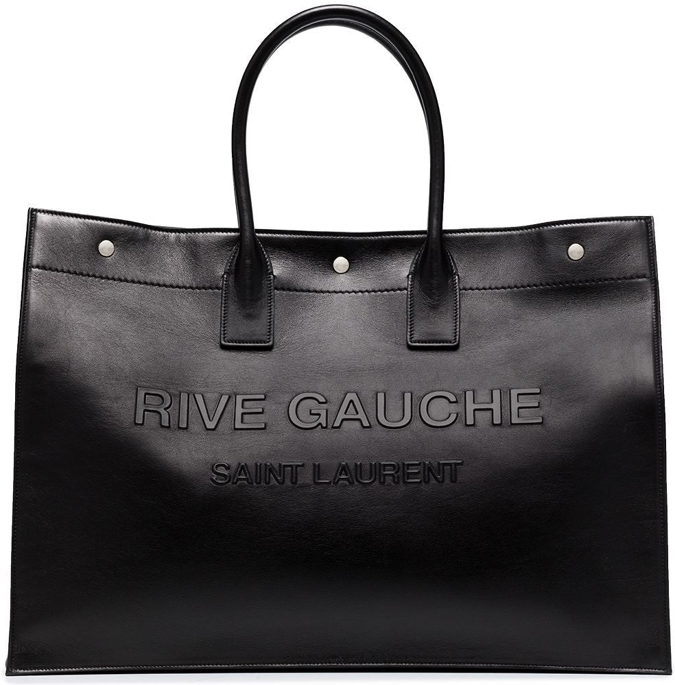 Luxury Saint Laurent Trending 2025 Men's Rive Gauche Print Tote Bag in Nero |