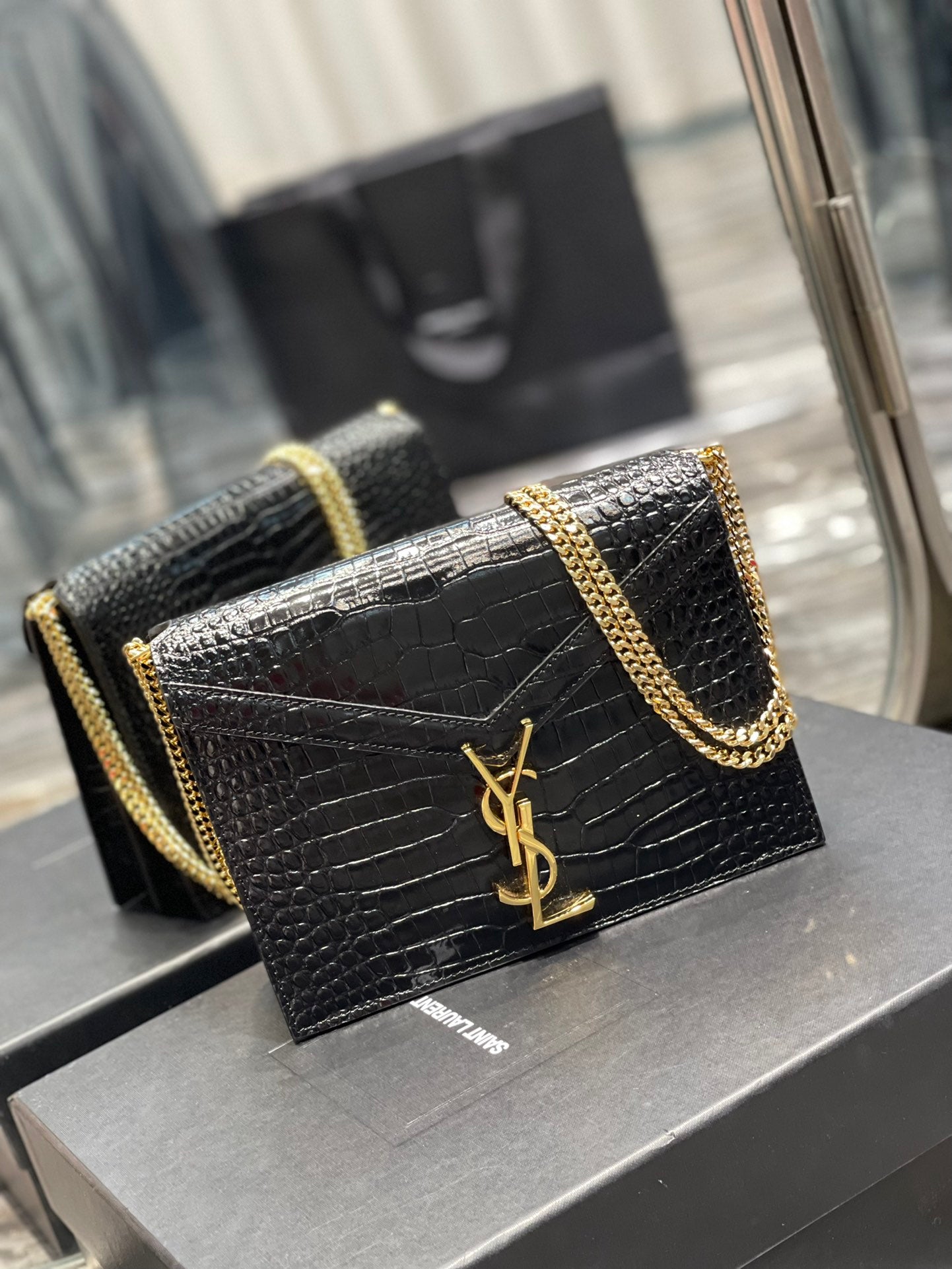 Yves Saint Laurent Cassandra Medium Chain Bag Black.6in/