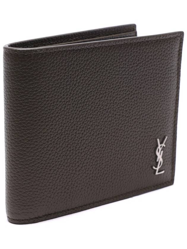 Luxury Saint Laurent Trending 2026 Tiny Cassandre Logo Plaque Half Wallet Khaki