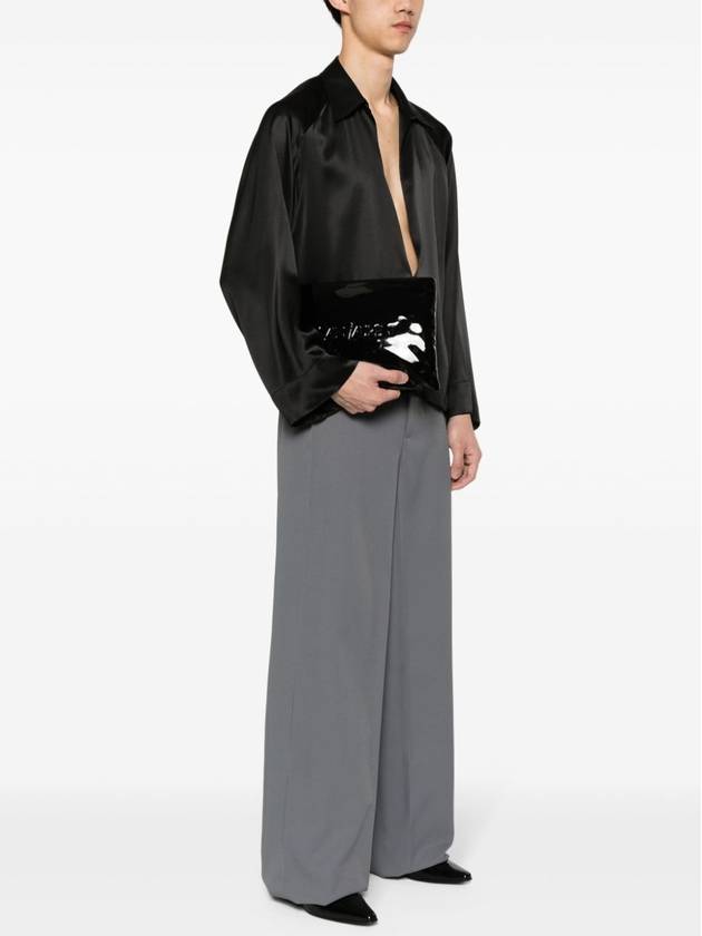 Luxury Saint Laurent Trending 2025 Large Puffy Patent Canvas Pouch Black