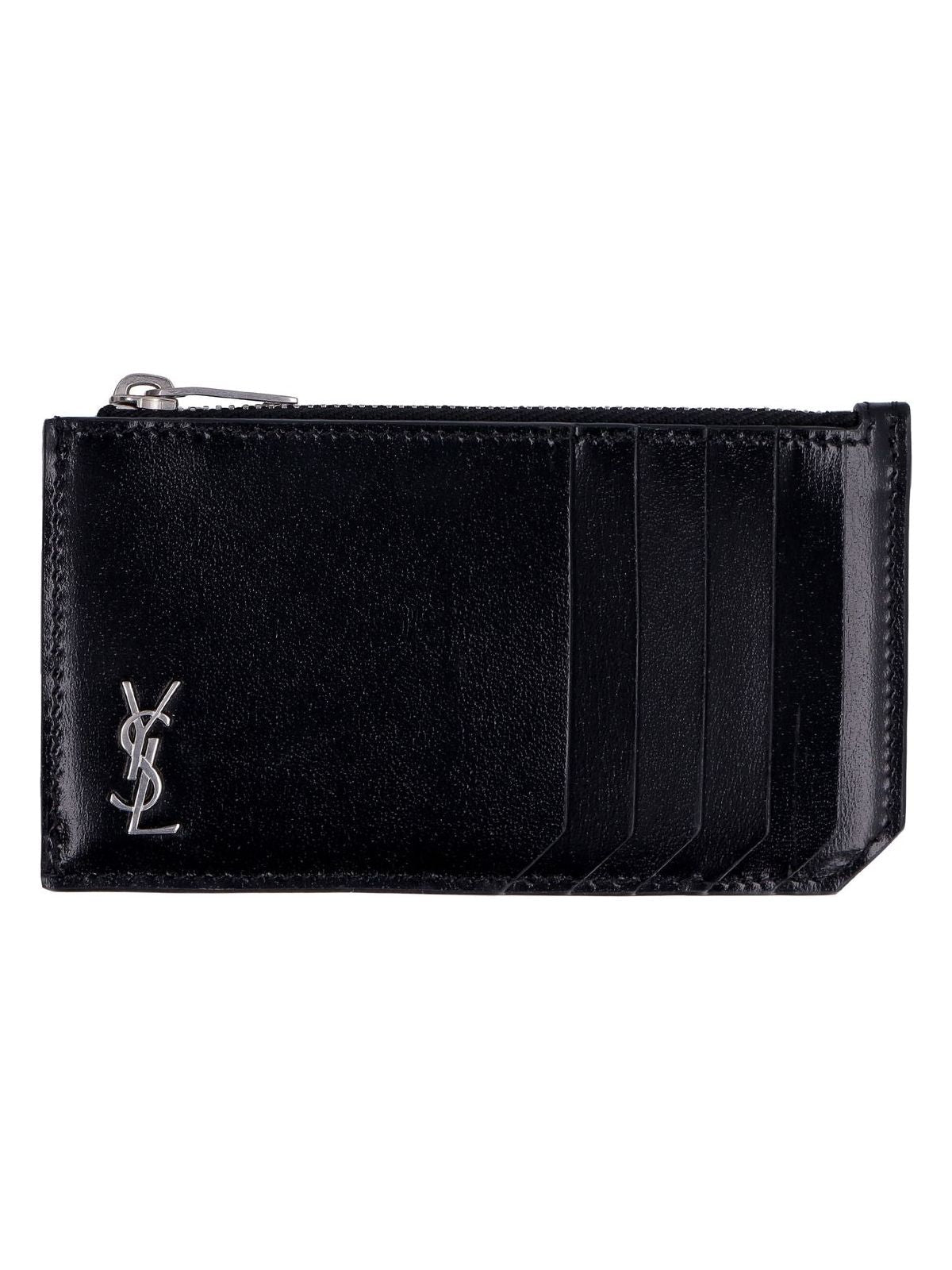 Luxury Saint Laurent Trending 2026 Men's Monogram Zip Credit Card Holder in Black | 6298991JB0E