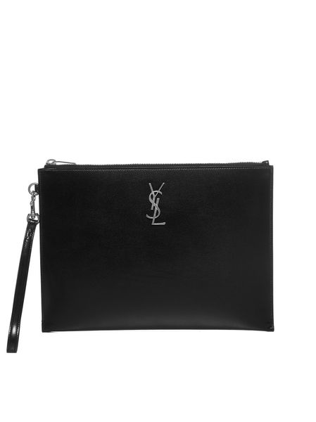 Luxury Saint Laurent Trending 2026 Men's Ipad Leather Holder in Black | 6676860SX0E