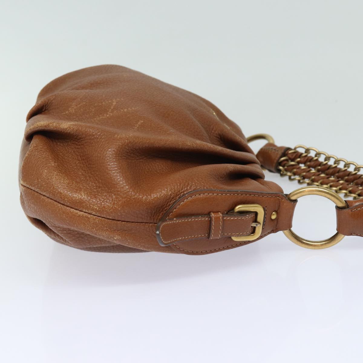 PRADA Chain Shoulder Bag Leather Brown Auth