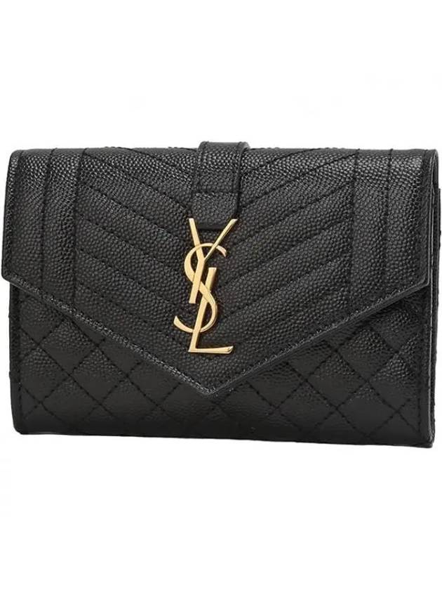 Luxury Saint Laurent Trending 2026 Matelasse Monogram Envelope Small Half Wallet Black