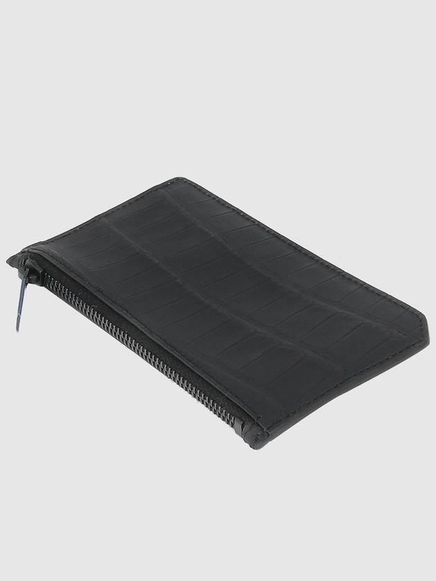 Luxury Saint Laurent Trending 2026 Real Crocodile Leather Card Wallet Black