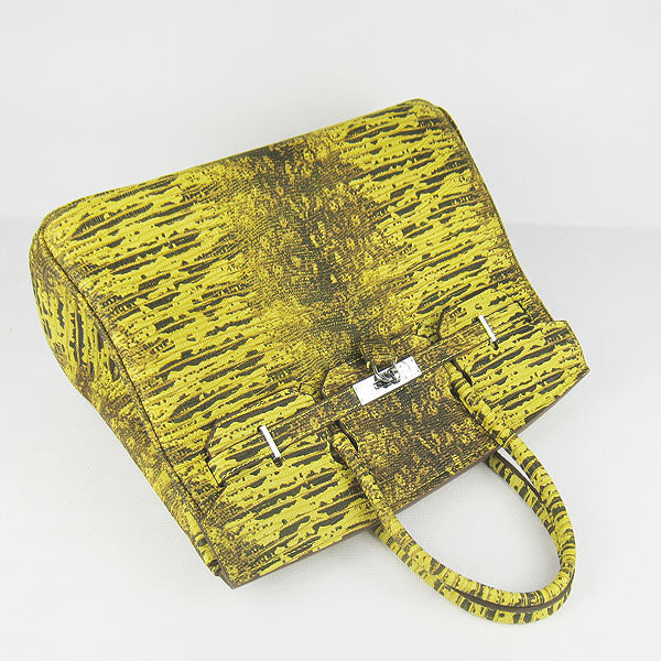 Hermes Birkin 35cm Lizard Pattern Handbag 6089 Yellow/ Silver