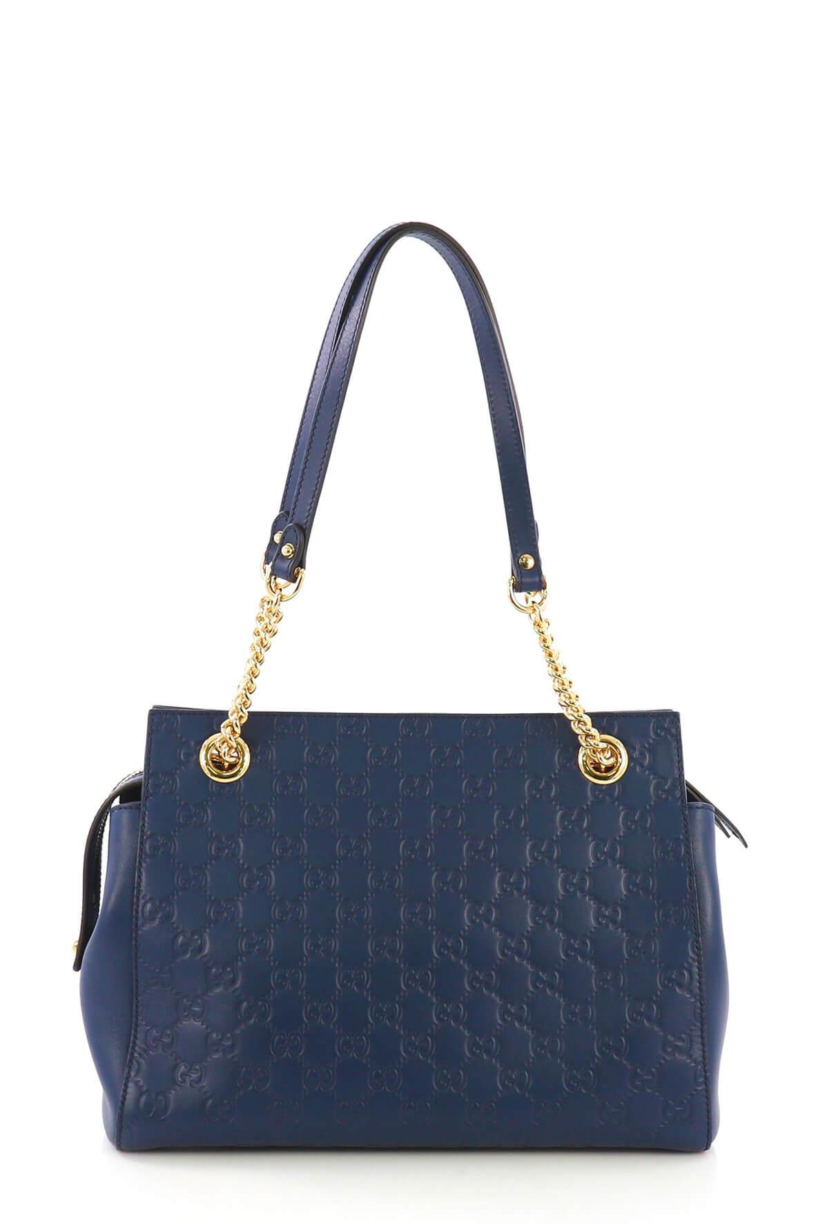 Gucci Guccissima Navy Leather Chain Shoulder Bag