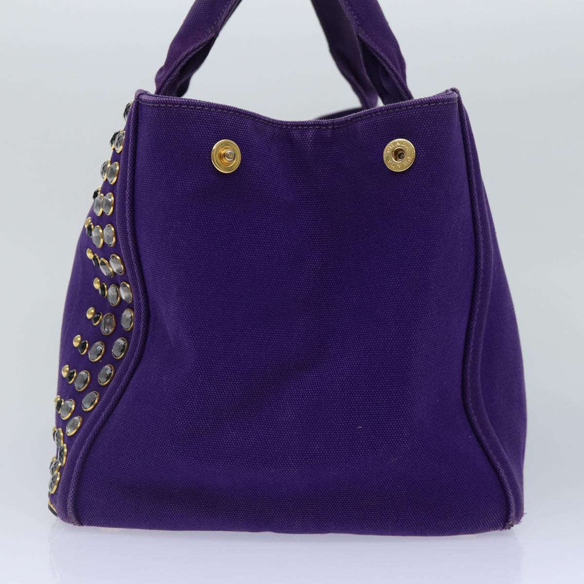 PRADA Hand Bag Canvas Purple Gold Auth