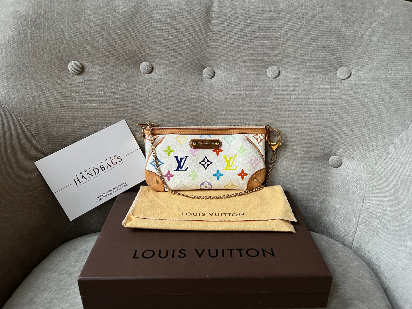 Louis Vuitton Milla Pochette White Multicolore Takashi Clutch