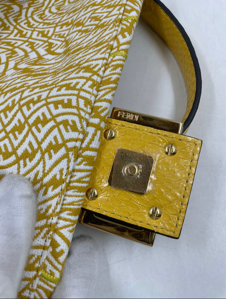 Fendi Baguette 1997 in Yellow FF vertigo Jacquard with embroidery