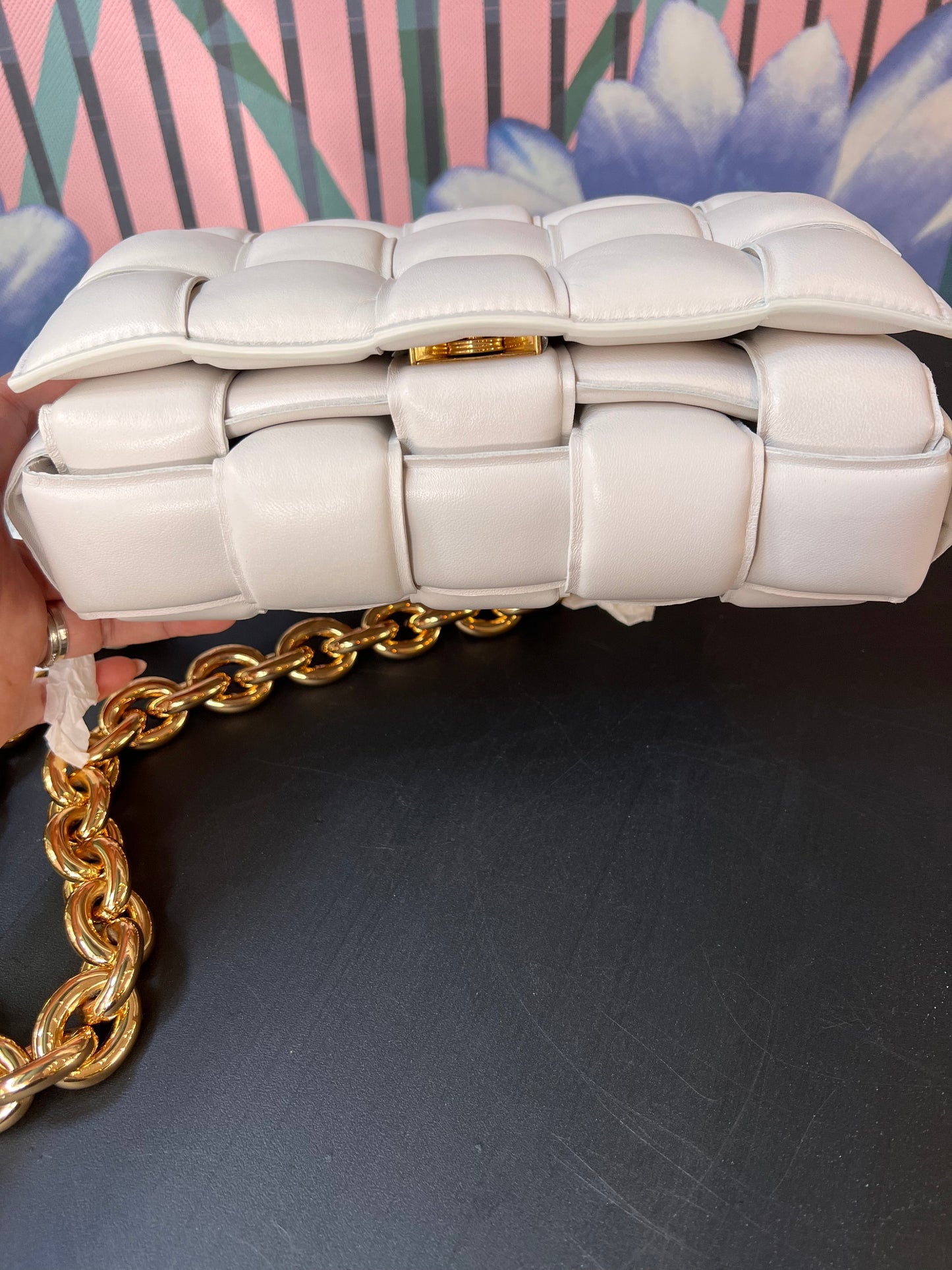 Bottega Veneta Chain Cassete Ecru with gold chain