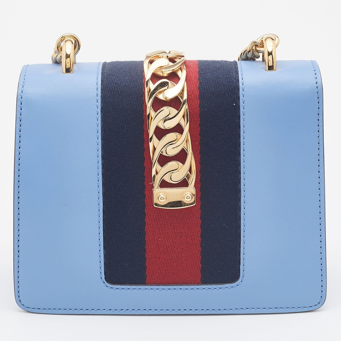 Gucci Sylvie Blue Leather Chain Crossbody