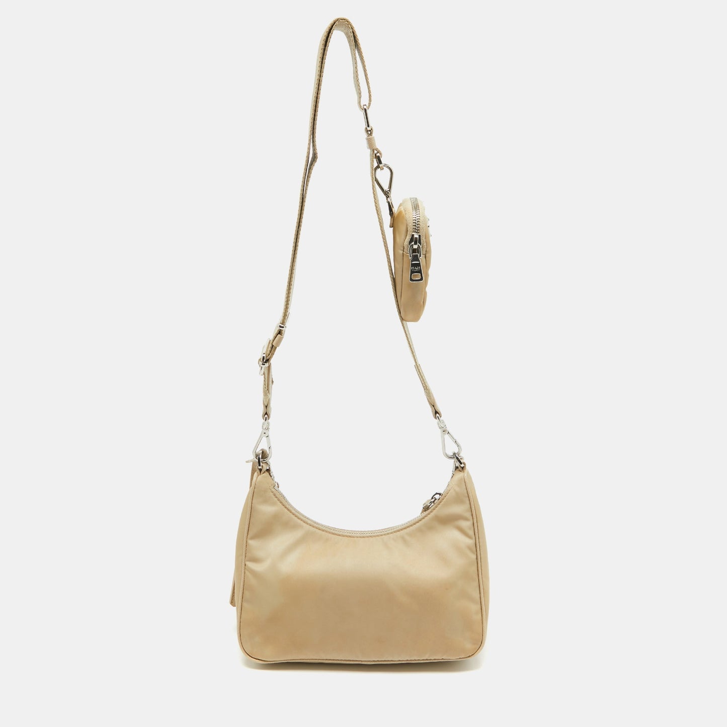 PRADA Cream Nylon and Leather Re-Edition Baguette Bag