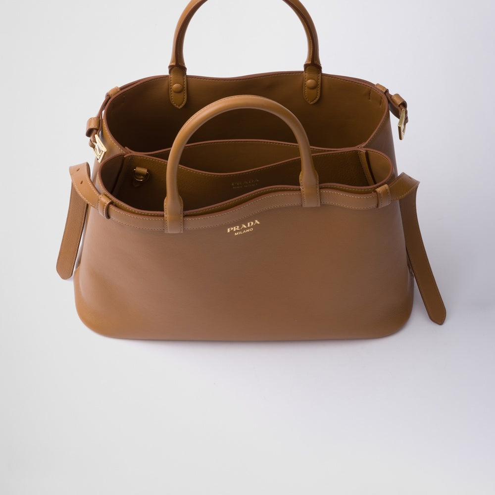 Prada Buckle medium leather handbag with double belt