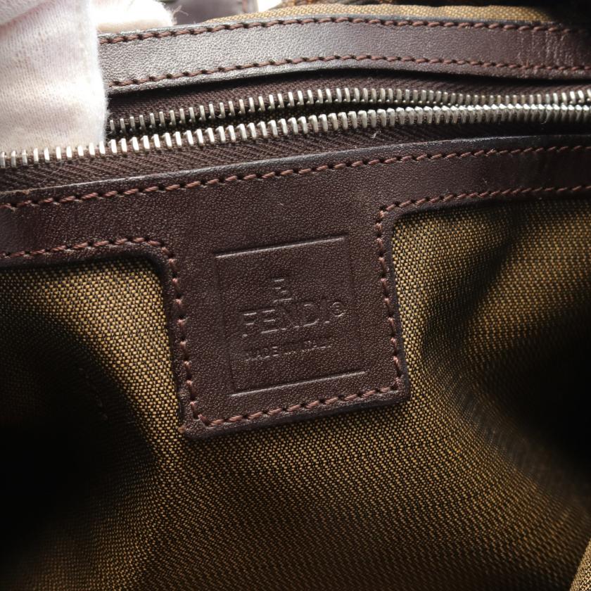 Fendi Zucca Shoulder Bag Canvas Leather Brown Dark Brown