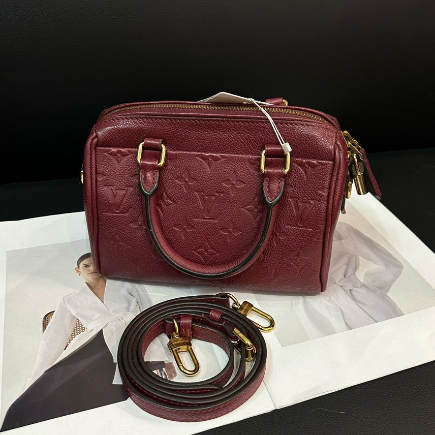 Louis Vuitton Burgundy Leather Monogram Satchel 20.5x13.5x12