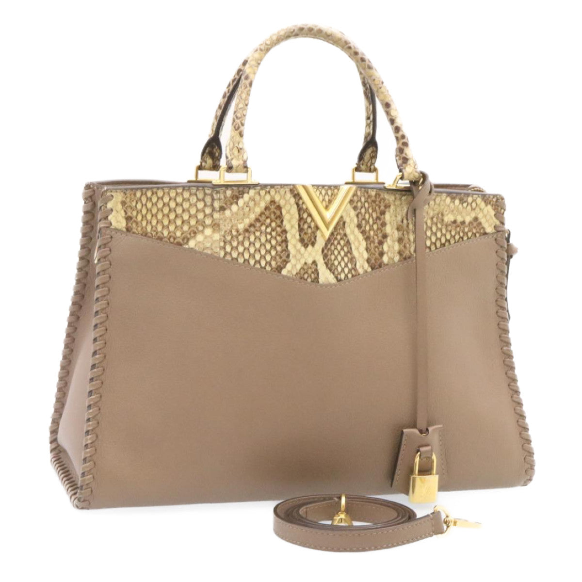 LOUIS VUITTON Very Zip Tote Hand Bag Leather Snake Skin LV 24504A
