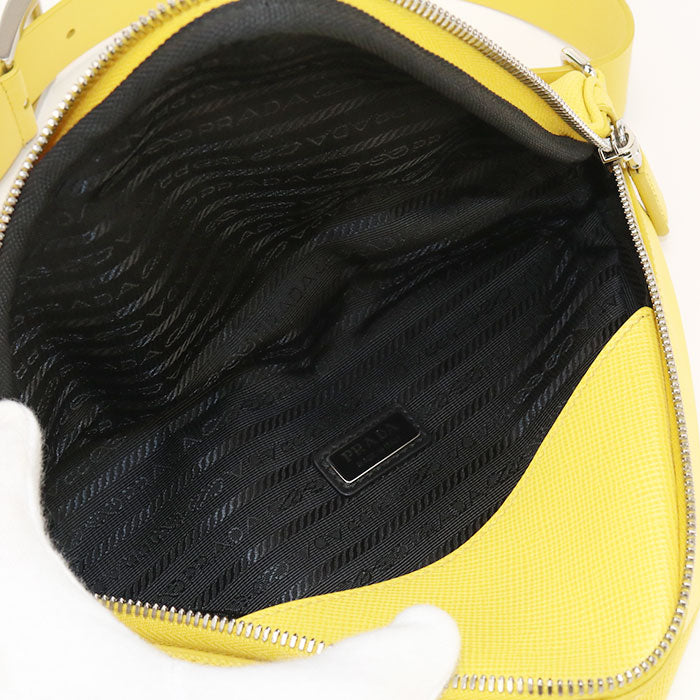 PRADA Shoulder Bag Triangle Crossbody bag leather Yellow mens(unisex)