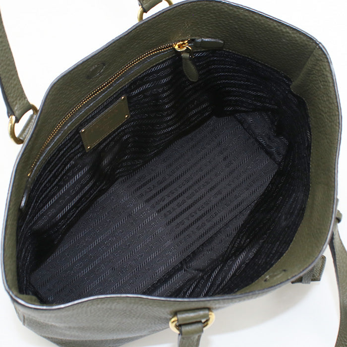 PRADA Tote Bag Embossed logo Shoulder bag leather Khaki Women(unisex)